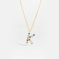 Golden S925 sterling silver necklace with letter K pendant and colorful cubic zirconia - Gold K
