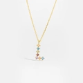 Golden S925 sterling silver letter L necklace with colorful round zircon gemstone inlay - Gold L