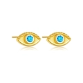 Elegant gold plated S925 sterling silver evil eye stud earrings with blue cubic zirconia - 18K Gold