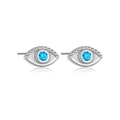 S925 sterling silver evil eye stud earrings with sparkling blue zircon inlays - Platinum