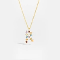 Personalized gold S925 silver necklace with letter R pendant and colorful zircon stones - Gold R