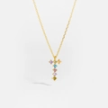Gold A-Z necklace with rainbow zirconia cross pendant featuring multi-colored gemstones - Gold T