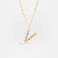 Gold plated S925 silver necklace with multi-color zircon pavé letter V pendant - Gold V