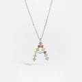S925 sterling silver necklace with letter A pendant set with colorful round zircons - Platinum A