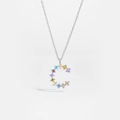 Sterling silver C-letter necklace featuring vibrant multi-colored cubic zirconia stones - White & Gold Style C