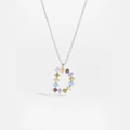 Sterling silver necklace with letter D pendant featuring colorful sparkling zircons - Platinum D
