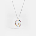 Rainbow zirconia studded letter G pendant on 925 sterling silver chain necklace - Platinum G