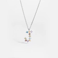 S925 sterling silver J-shaped pendant necklace with colorful cubic zirconia stones - Platinum J