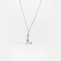 S925 sterling silver necklace featuring an L-shaped pendant with multicolor zircon stones - Platinum L