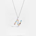 S925 silver necklace with uppercase letter N pendant set with multi-color zircons - Platinum N