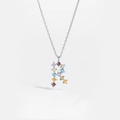 S925 silver necklace with letter R pendant featuring multi-color round zircon stones - Platinum R