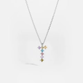 S925 sterling silver necklace featuring a colorful zircon stone cross pendant on a thin chain - Platinum T