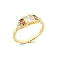 Anillo vintage de plata S925 bañado en oro con cristal blanco y piedras marrones - US 6 / Chapado en oro 18K