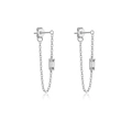Pendientes de plata S925 con cadena larga y piedra de circonita rectangular elegante - Plata 925 / Platino (Circonita Blanca)