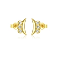 Golden S925 sterling silver crescent stud earrings with three round zircon stones - 925 Sterling Silver (Zirconia) / 18K Gold Plated White