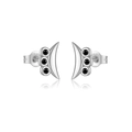 S925 sterling silver crescent stud earrings featuring three inlaid black round stones - 925 Sterling Silver (Black Zirconia) / Platinum Black