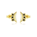 S925 sterling silver crescent stud earrings with black stones in golden finish - 925 Sterling Silver (Black Zirconia) / 18K Gold-Black Zirconia