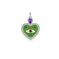 S925 zilveren hart boze oog hanger ketting met groen email en paarse druppelsteen - Zilver