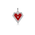 S925 silver heart pendant with red enamel inlay and sparkling zircon stones - Silver-Red Heart