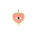 S925 silver heart evil eye pendant with pink enamel and gold beaded edges on white background - Gold-Pink Eye