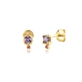 S925 sterling silver gold plated studs with square purple and round red gemstones - One Pair / 18k Gold Square Purple Stone (Style A)