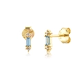 S925 sterling silver gold-plated stud earrings with blue rectangular gemstone - One Pair / 18k Gold Long Rectangle Blue Stone (Style C)