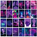 Set di 50 cartoline estetiche viola per collage da parete con arte neon cyberpunk - Amore Viola (T01041444)
