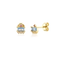 Elegant S925 silver gold-plated stud earring with rectangle blue gemstone and small zircon - One Pair / 18k Gold Rectangle Blue Stone (Style B)