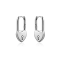 Polished S925 sterling silver heart lock earrings with minimalist keyhole design - Pair-Look / Platinum