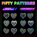 Macro detail of fifty holographic heart stickers with intricate laser patterns - Heart Holographic Style (T01041551)