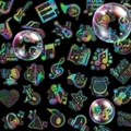 50-piece set of silver laser music stickers featuring instruments with a rainbow holographic finish - Silver Laser Music Notes
