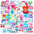 Set of 50 nurse stickers with stethoscopes and medical icons on a white background - Heart Nurse Style (T01041616)
