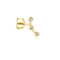 Pendientes de plata S925 bañada en oro con tres circonitas transparentes brillantes - Tres Zircones Arco Izquierda (MME539-1A)