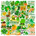 50 adesivi cartoni St. Patrick's Day verdi con quadrifogli e motivi di leprechaun - Stile Lucky Cartone San Patrizio(T01041532)