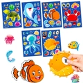 6-pack cartoon ocean animal DIY sticker sheets for kids featuring turtles and dolphins - Ocean 2 Animal Face Change Style (T01041653)