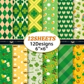 St. Patrick's Day 12-sheet scrapbook paper set with clover and beer designs in 6x6 inch size - Beer Theme (T01041758)