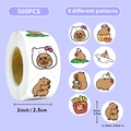 500pcs capybara stickers roll with 8 cute cartoon designs and 1-inch diameter - Capybara Stickers Roll (T01041764) / 500 Pieces/Pack