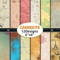 12er Pack 6x6 Zoll Vintage-Scrapbook-Papier-Set mit Karten und botanischen Skizzen - 15cmx15cm / Kartenbriefpapier-Stil (T01041731)