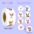500pcs cute cartoon fox round stickers roll with 8 unique patterns for scrapbooking - Fox Sticker Roll (T01041761) / 500 Pieces/Pack