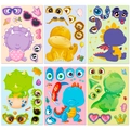 6-pack cute DIY dinosaur face-changing stickers for kids early educational puzzle fun - Dinosaur Mix And Match Style