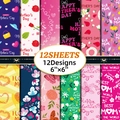 Detail of 12 unique Mother's Day floral scrapbook paper patterns in 6x6 inch size - Style B (T01041785)