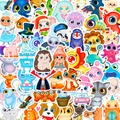 Lot de 50 autocollants animaux mignons pour gourdes, ordinateurs et bagages pour enfants - Style Dessin Animé Grands Yeux (T01040527-1)
