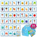 Educational set of 50 colorful flashcards with illustrations and ring binder for kids - Imagination Style B