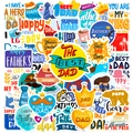 50 bunte Vatertagsaufkleber mit Schnurrbart und Trophäenmotiven für Geschenkverpackungen - Text Vatertag (T01041839)