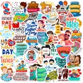 Flachbild von bunten wasserfesten Vatertagsaufklebern mit Comic-Vätern und Krawatten - Cartoon Vatertag