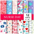 Set da 12 fogli di carta decorativa per infermieri con motivi medici, 6x6 pollici - Tema infermiera / 15x15cm