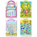 Set of 4 educational posters teaching seasons, family tree, numbers and colorful shapes - Seasons And Family Tree And Numbers And Shapes Colors (T01041902)