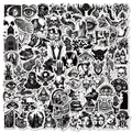 Set of 100 black and white gothic punk stickers for laptop luggage and skateboard DIY - Mixed Gothic Punk Style (BP-240321-100)