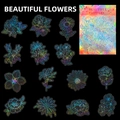 50pcs waterproof transparent holographic laser flower stickers set for journaling - Laser Cut Flower