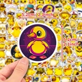 Round cartoon duck sticker with retro purple grid background measuring 5.2cm in diameter - Yellow Duck Theme Collection A (BP-240325-100)